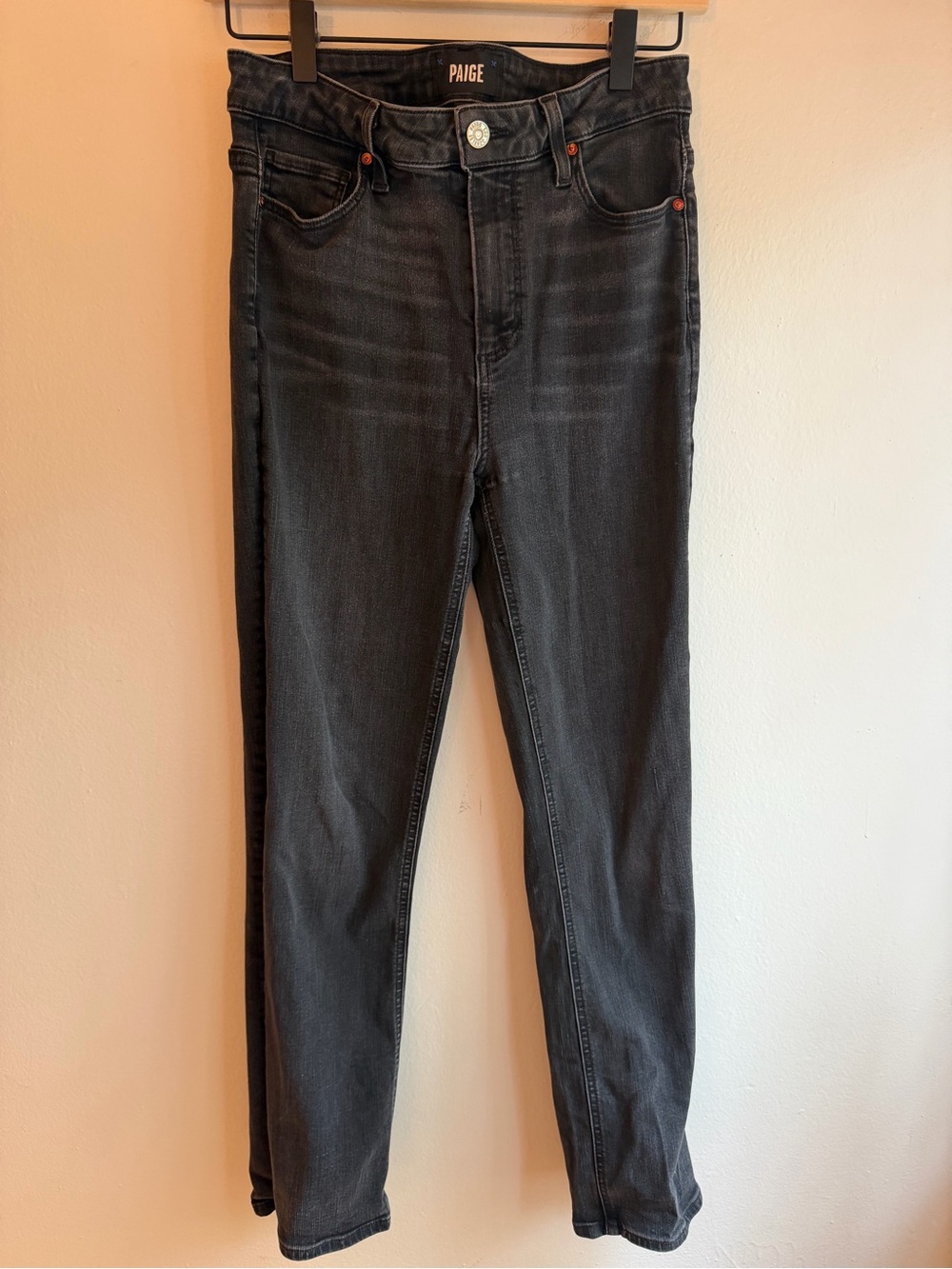 PAIGE Black Denim Jeans with Blue Stitch Detail